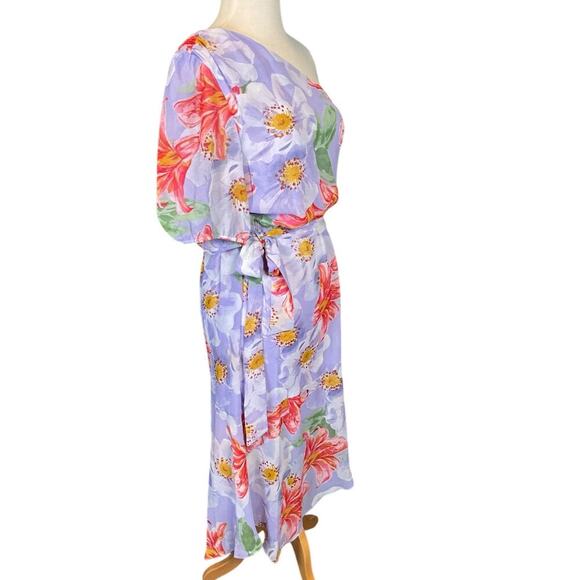 NWT Julia Jordan Floral Print One Shoulder Short Sleeve Asymmetrical Midi SZ 14 - Picture 5 of 11